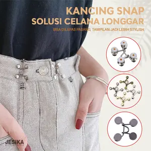 Alat kancing pengecil kait pengait pinggang celana jeans kebesaran bisa lepas pasang portable bahan logam warna emas silver bronze hitam