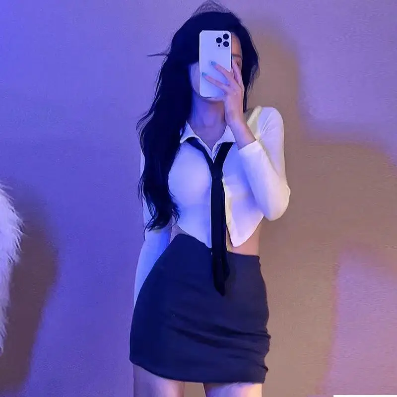 Suit Pure Desire Style Polo Collar Irregular Shirt Women's Summer High Waist Bag Hip Skirt Hot Girl Slim Fit Slimming Top