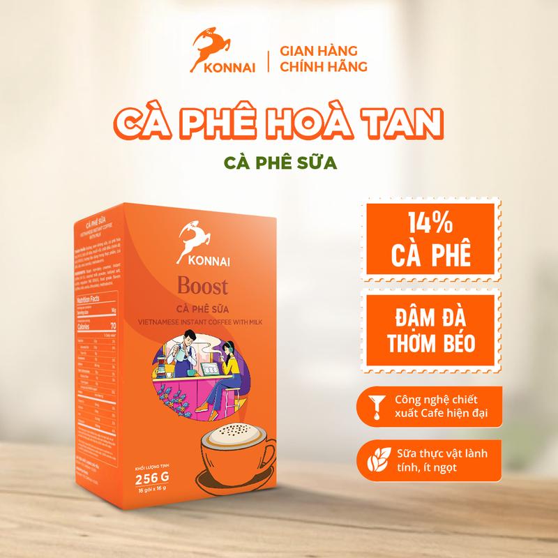 Cà phê hòa tan sữa BOOST Konnai Coffee - cà phê nguyên chất kết hợp với sữa thực vật - hương vị sữa Cafe 2