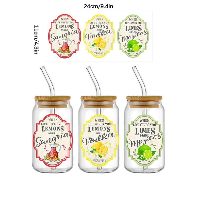 Cartoon Lemon Theme Cup Stickers, 4 Counts/set Waterproof Self-adhesive Cup Wraps Decals, DIY Decorative Stickers For Home Cup Water Bottle 3