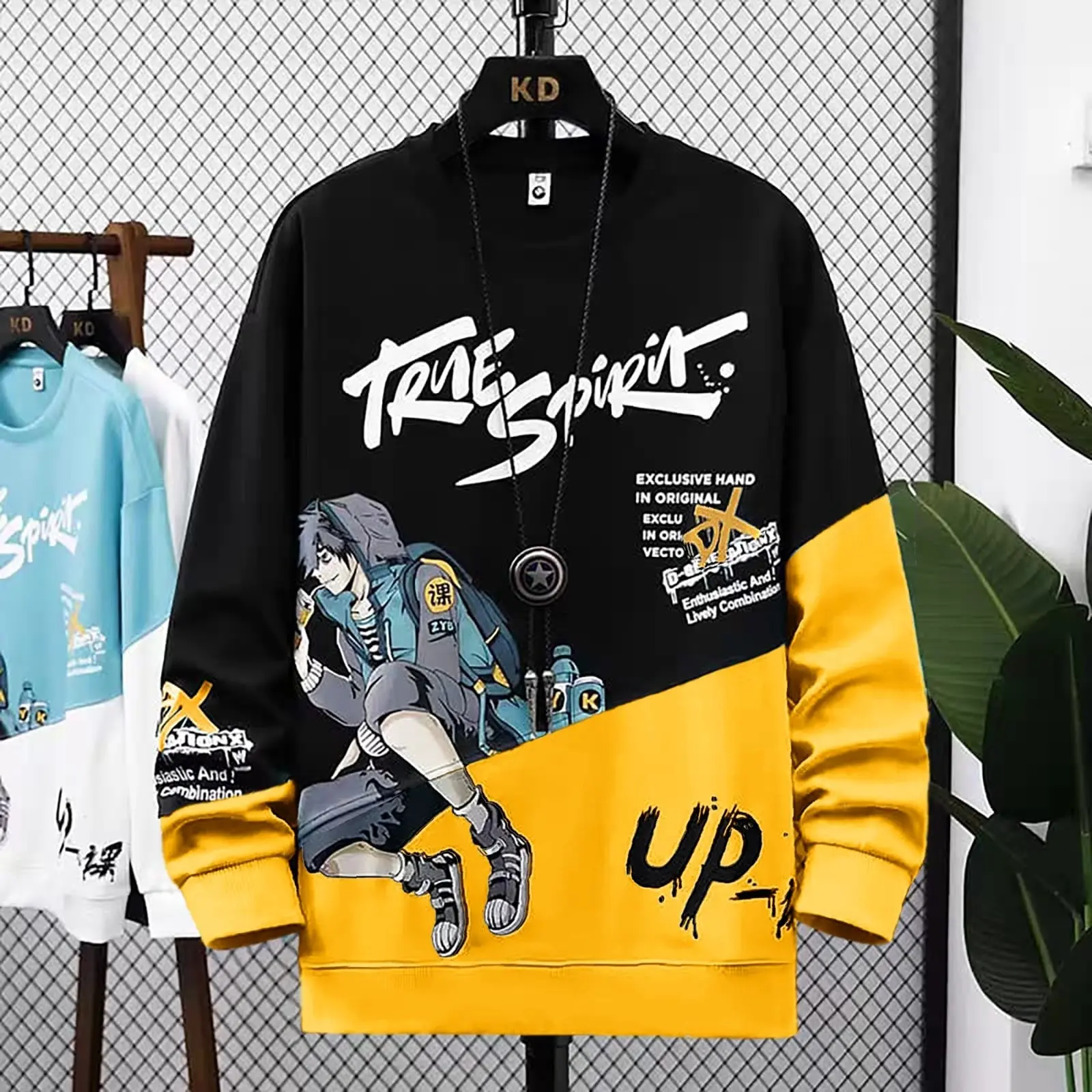 KIYOWO- Baju Pakaian Atasan Kaos Sweatshirt Spirit Lengan Panjang Pria Distro Sweater Cowok Oblong