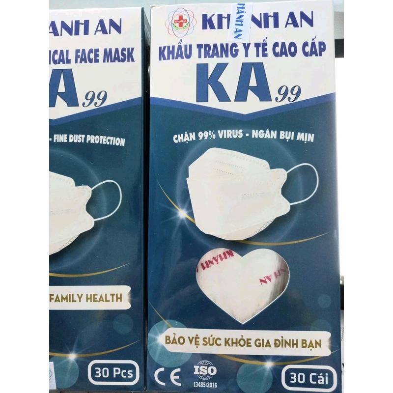 Khẩu trang y tế KHÁNH AN KA99 4 lớp chống tia UV hộp 30 cái màu trắng Dùng một lần vải dệt polypropylene xanh y tế