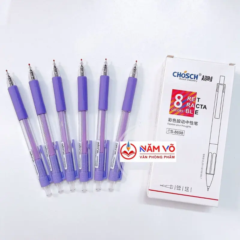 ( CS8698 ). HỘP 12 Cây Bút Viết Gel Nước Dạng Bi Bấm Chosch CS-8698/ CS 8698 Ngòi 0.5mm, Có Đệm Viết Êm Tay, Viết Êm, Mực Đều 4