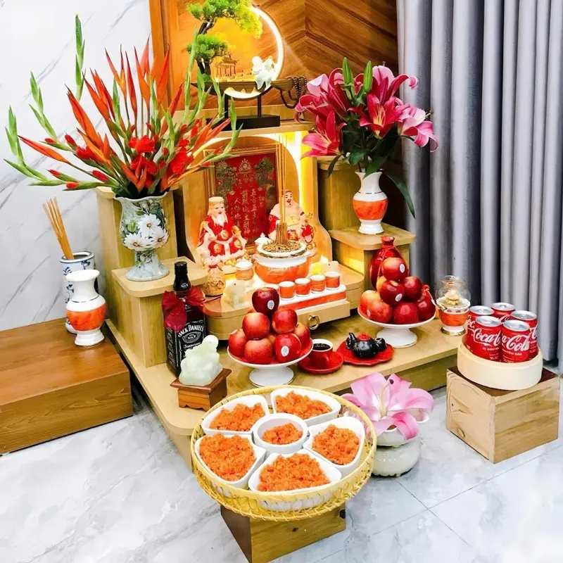 Bộ Bát Đĩa 5 Cánh Hoa Đào Sứ Bát Tràng Kèm Khay Mây Siêu Đẹp,Bộ Bát Bánh Trôi Size To 33cm, Bộ bát đĩa cúng bàn thờ Thần Tài tô tiểu 5