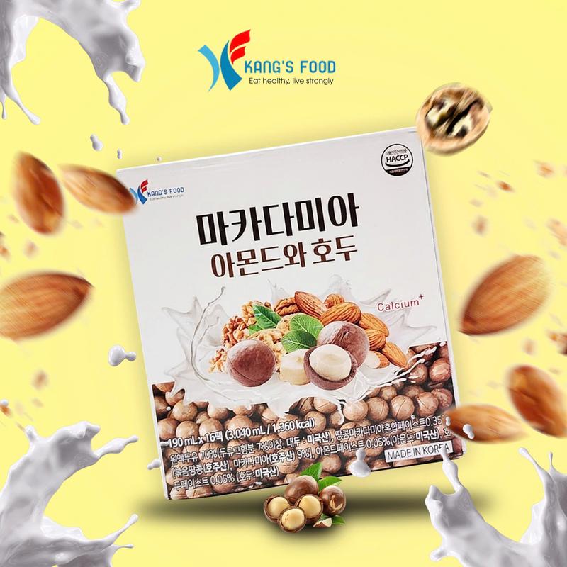 Sữa Hạt Mắc Ca Hạnh Nhân Óc Chó Hàn Quốc Kang's food Thùng 16 Hộp 190ml