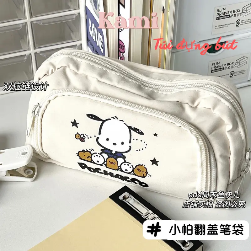 Túi đựng bút cỡ lớn KAMI TB24 Hộp bút vải  họa tiết cún Pocha, túi bút cute, hộp đựng bút  phong cách Hàn Quốc 0