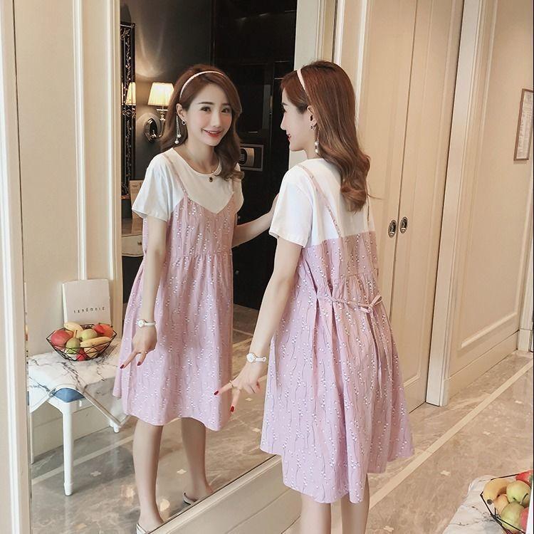 Váy Mùa Hè Cho Bà Bầu, Mỏng, Thiết Kế Giả Hai Lớp, Chân Váy Dài, Ngoại Cỡ, Dài Đến Đầu Gối, Thích Hợp Cho Phụ Nữ Mang Thai Váy Bầu Đầm Bầu 7