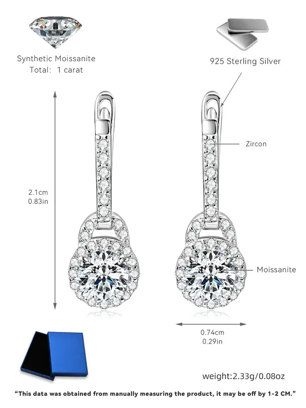925 Sterling Silver Synthetic Moissanite Decor Dangle Earrings, Elegant Jewelry for Party, Daily Clothing Decor for Girl 1