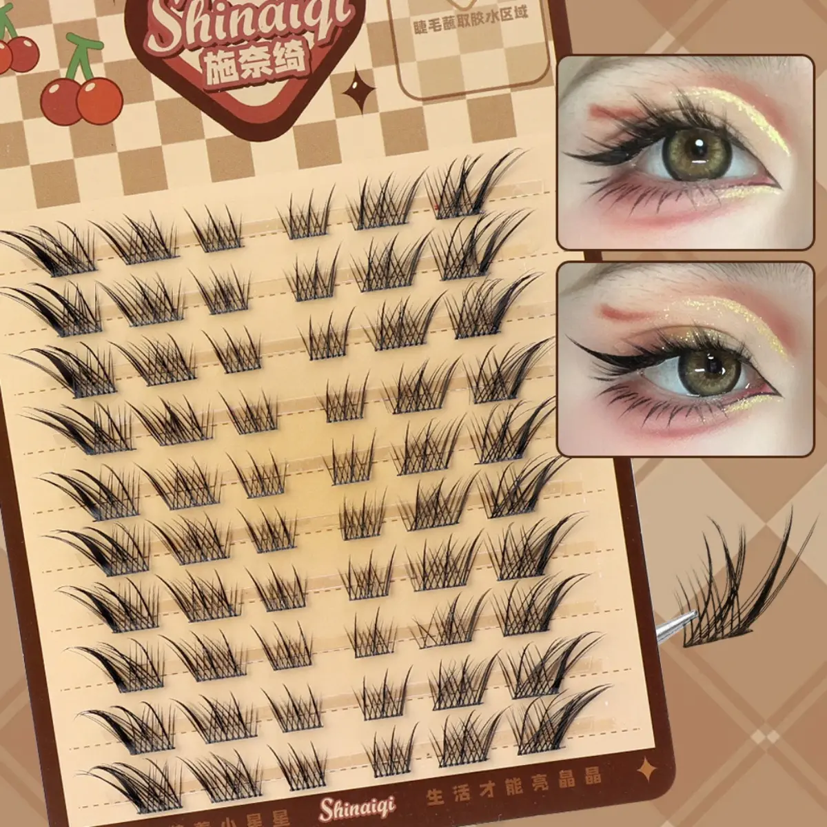 10 Rows Thick Fluffy Segmented False Eyelashes Fox Eye Effect Lashes Extension Individual Eye Makeup