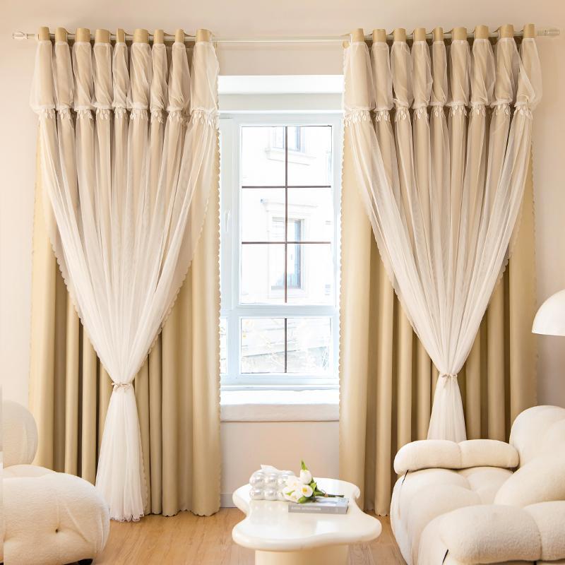 Product Introduction of Double Layer Curtain Living Room, 1 Count Blackout Curtain for Bedroom, Decorative Curtain for Bedroom & Living Room, Home Items 7