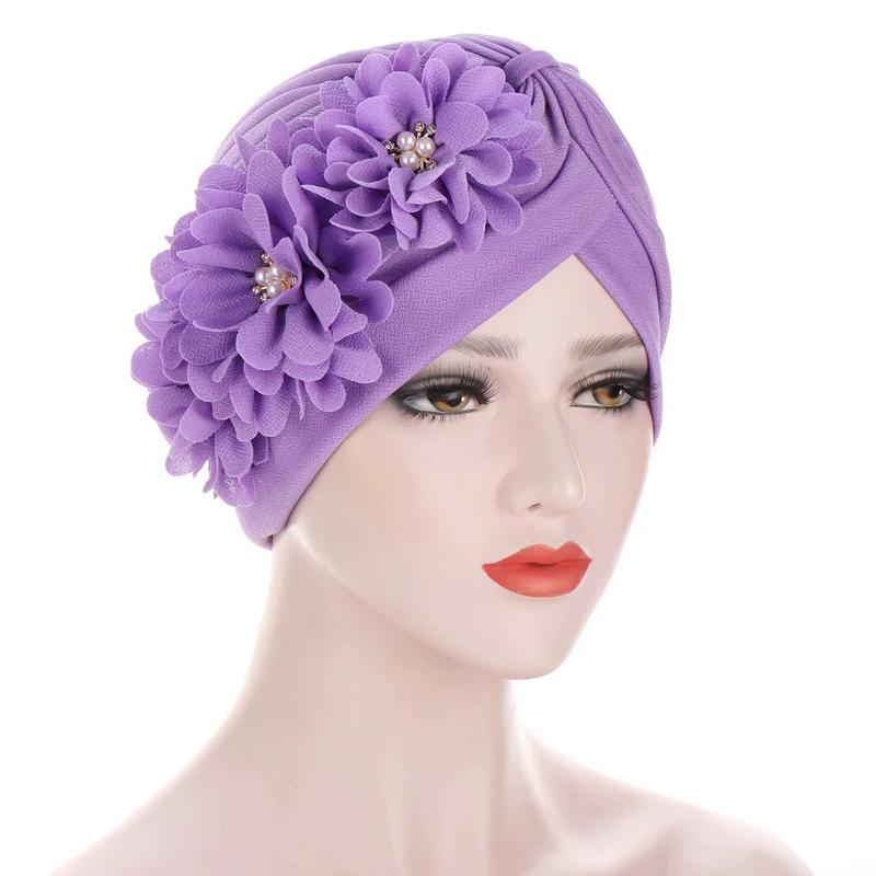 Product Introduction of Fashion Women Diamonds Flower Turban Cap Soild Color Muslim Headscarf Bonnet Inner Hijabs Arab Head Wraps Hat 7
