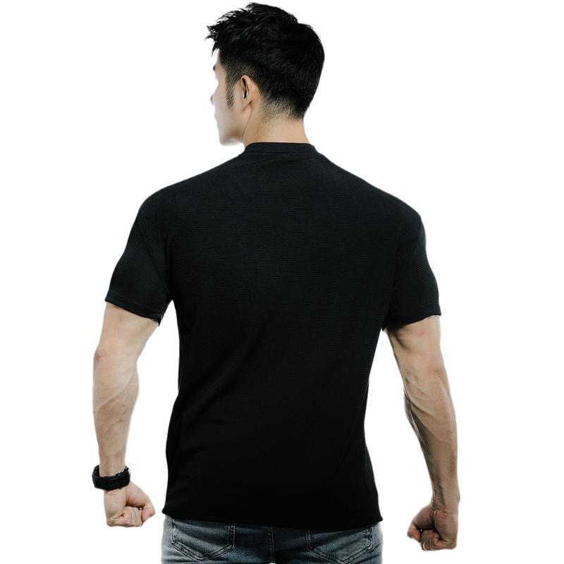 Summer Men's Sporty Casual Running Fitness Solid Buttoned Stand Collar Short Sleeve Cool Feeling Quick Dry T-Shirt 4