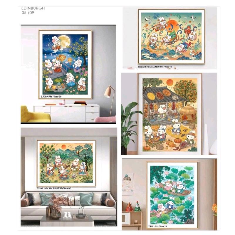 Tranh thêu kín Thỏ Dễ thương các mẫu