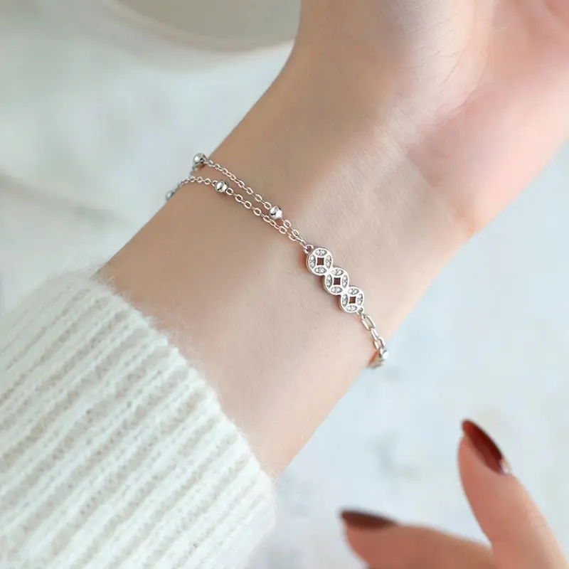Vòng Tay Đồng Tiền Xu Đồng, Hạt Tròn May Mắn, Phong Cách Trung Quốc Cổ Đại Mới Của Trung Quốc, Phong Cách Cá Tính, Phong Cách Ngầu Đồ Trang Sức Cầm Tay Quốc Gia Cao Cấp, Dành Cho Bạn Gái 2