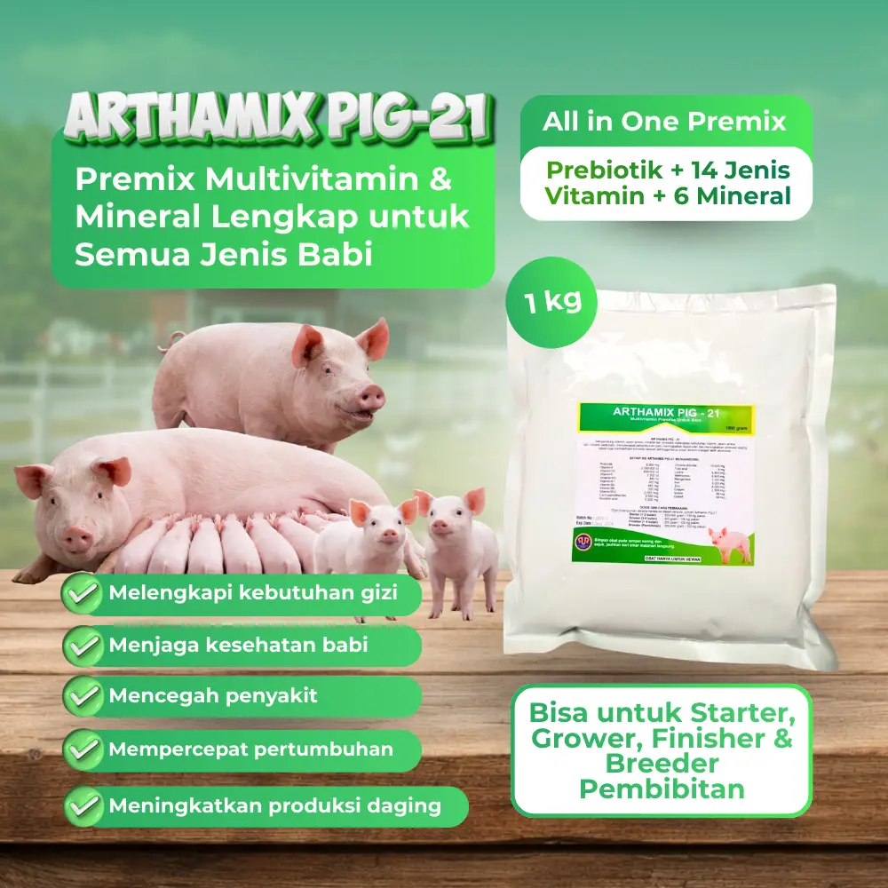 Arthamix pig Super pig - suplemen premix multivitamin mineral lengkap untuk semua jenis babi starter grower breeder