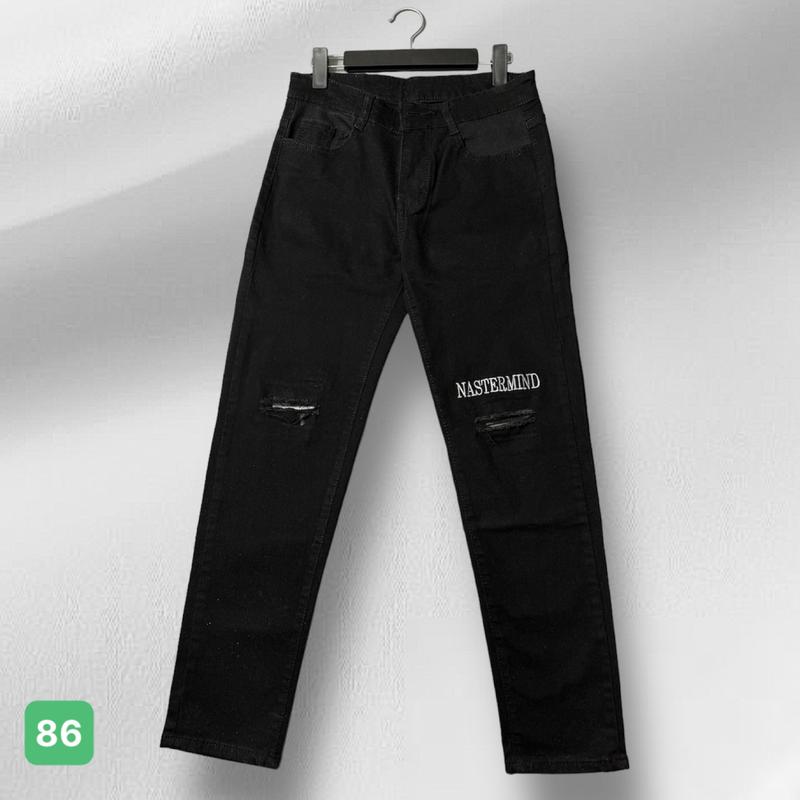 Quần jean nam rách gối màu đen thêu chữ, quần bò dài nam co giãn phong cách thời trang form tôn dáng QJND86 Menswear Pants Có Túi quanjean rach _
