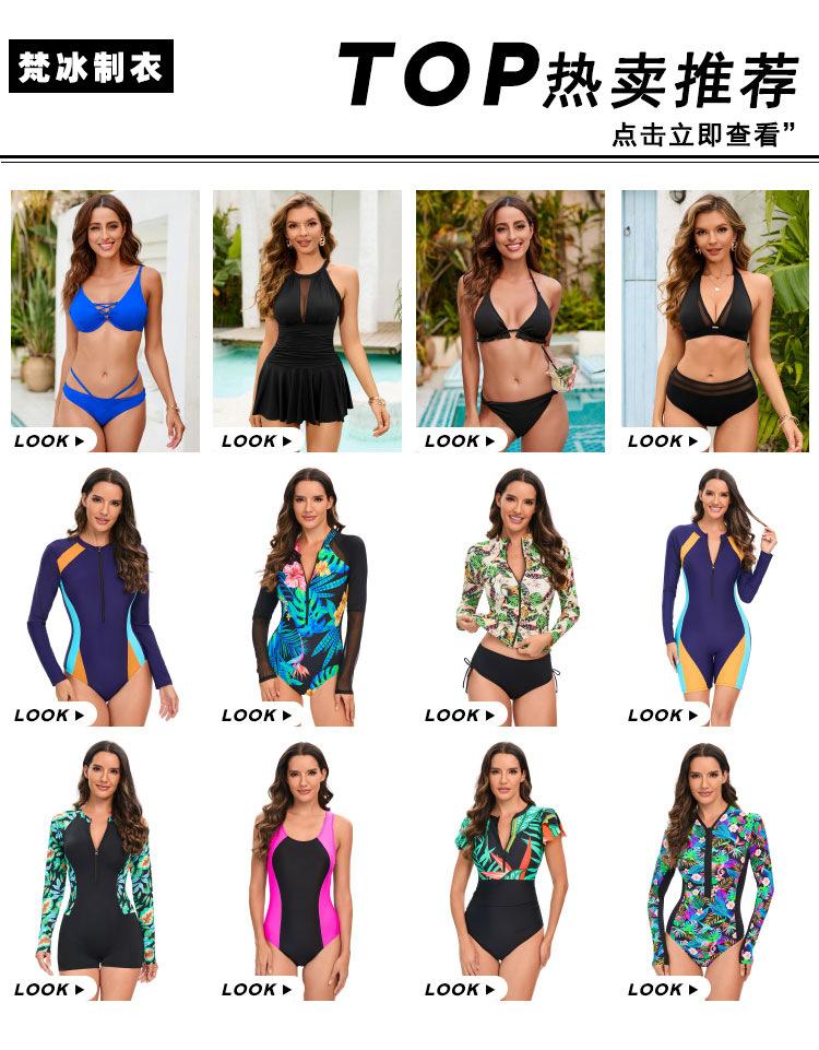 Product Introduction of European and American Foreign Trade One-Piece Boxer Long Sleeve Sunscreen Surfing Suit Swimsuit Printed Zipper Sports Competitive Diving Suit Swimsuit 2