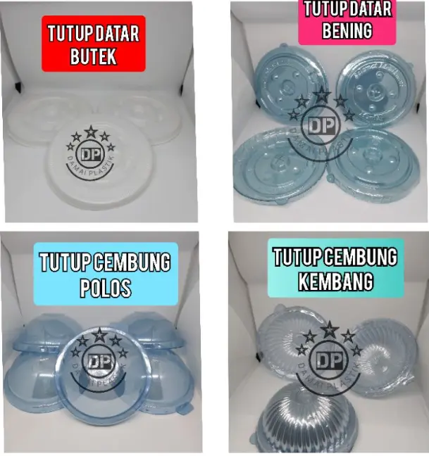 TUTUP DATAR CEMBUNG BENING GELAS PLASTIK 10OZ 12OZ 14OZ 16OZ Butek Oval