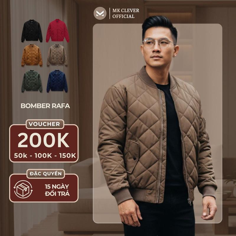 Áo khoác bomber nam Rafa MK CLEVER trần bông quả trám 3 lớp dày dặn ấm áp, form…