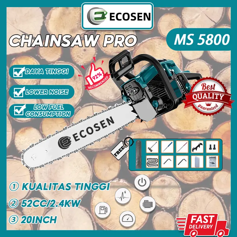 【COD】ECOSEN Mesin gergaji 20/22/24 inci / gergaji kayu genggam / alat pemotong gergaji bensin canggih portabel