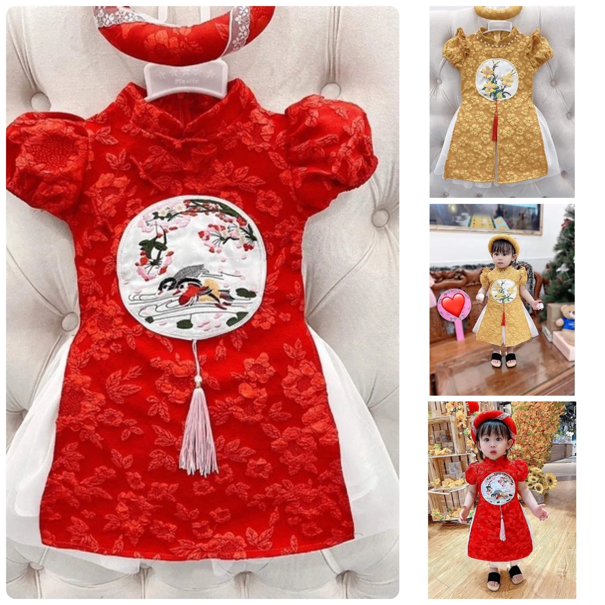Set áo dài kèm mấn xinh xỉu cho bé cưng
