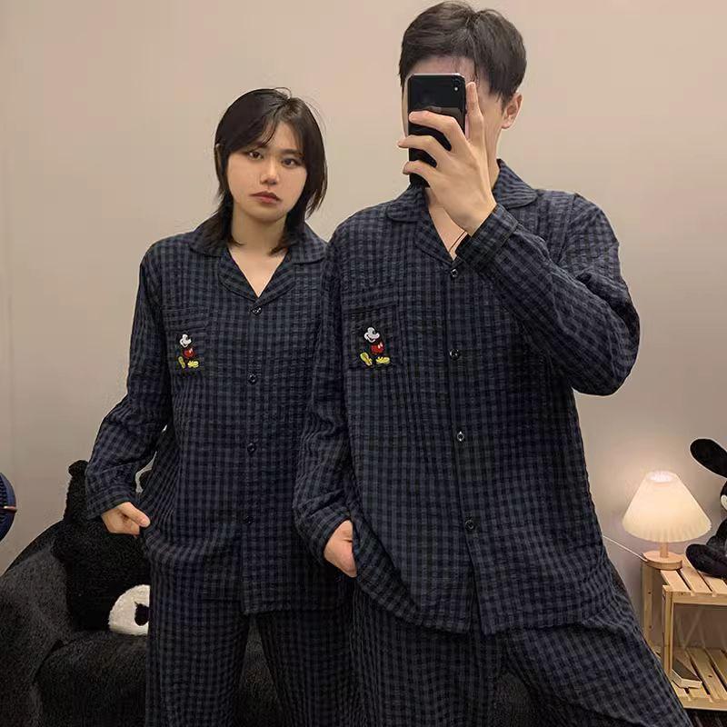 Bộ Đồ Ngủ Cho Cặp Đôi, Dành Cho Nữ Và Nam, Mùa Thu Và Mùa Đông, Quần Dài Mỏng Dài Tay, Ve Áo Cardigan, Ngoại Cỡ, Thích Hợp Cho Học Sinh, Đồ Mặc Nhà, Bộ Đồ Cotton Women Quần Ngủ