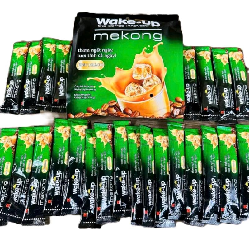 Combo 5 bịt cafe sữa Wake up Mekong Màu xanh ( mẫu mới ) 1 bịt 24 gói ×18g Coffee Cà Phê