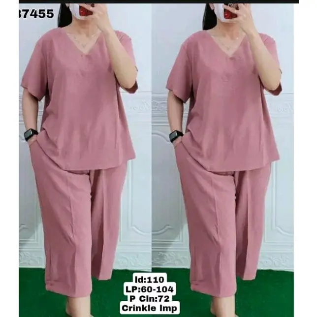 Setelan Andin Murah Terbaru Crinkle Airflow - Bahan Adem dan Tidak Nerawang Wanita Celana Atasan Dewasa 5
