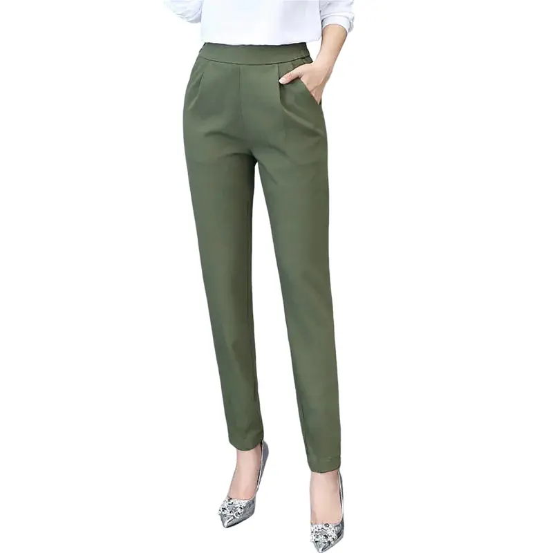 Bqudyzy-Quần Nữ Cạp Cao, Linh Hoạt, Thanh Lịch, Đi Làm, Mỏng, Mặc Hàng Ngày, Polyester, Màu Trơn, Bộ Đồ Du Lịch 7