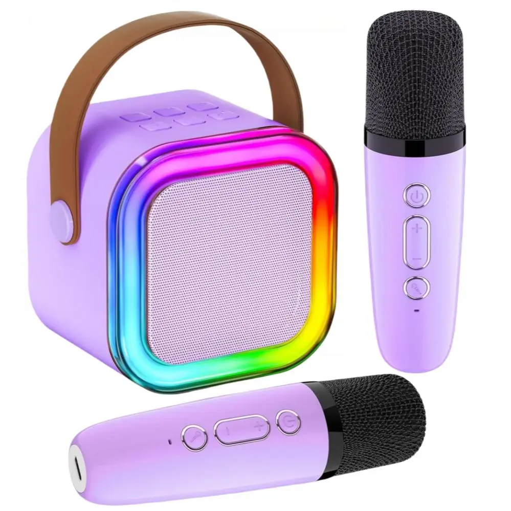 Portable Wireless Karaoke Speaker with Microphone, Rechargeable Handheld Microphone & Speaker Set, Bluetooth-compatible LED Light Speaker for Home Party