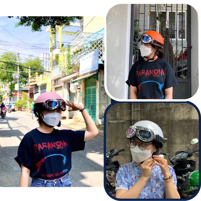 Nón Bảo Hiểm 1/2 Nửa Đầu Kèm Kính Phi Công Thời Trang 3