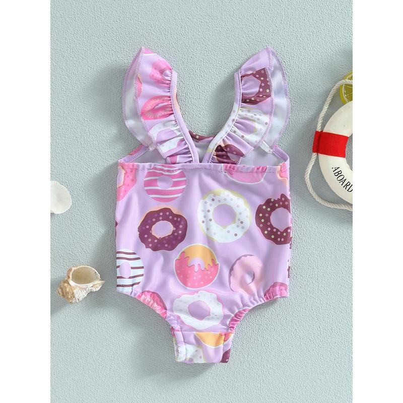 Product Introduction of Baby Girls Summer Casual Romper Swimwear Sleeveless Cartoon Donut Print Bathing Suit 38