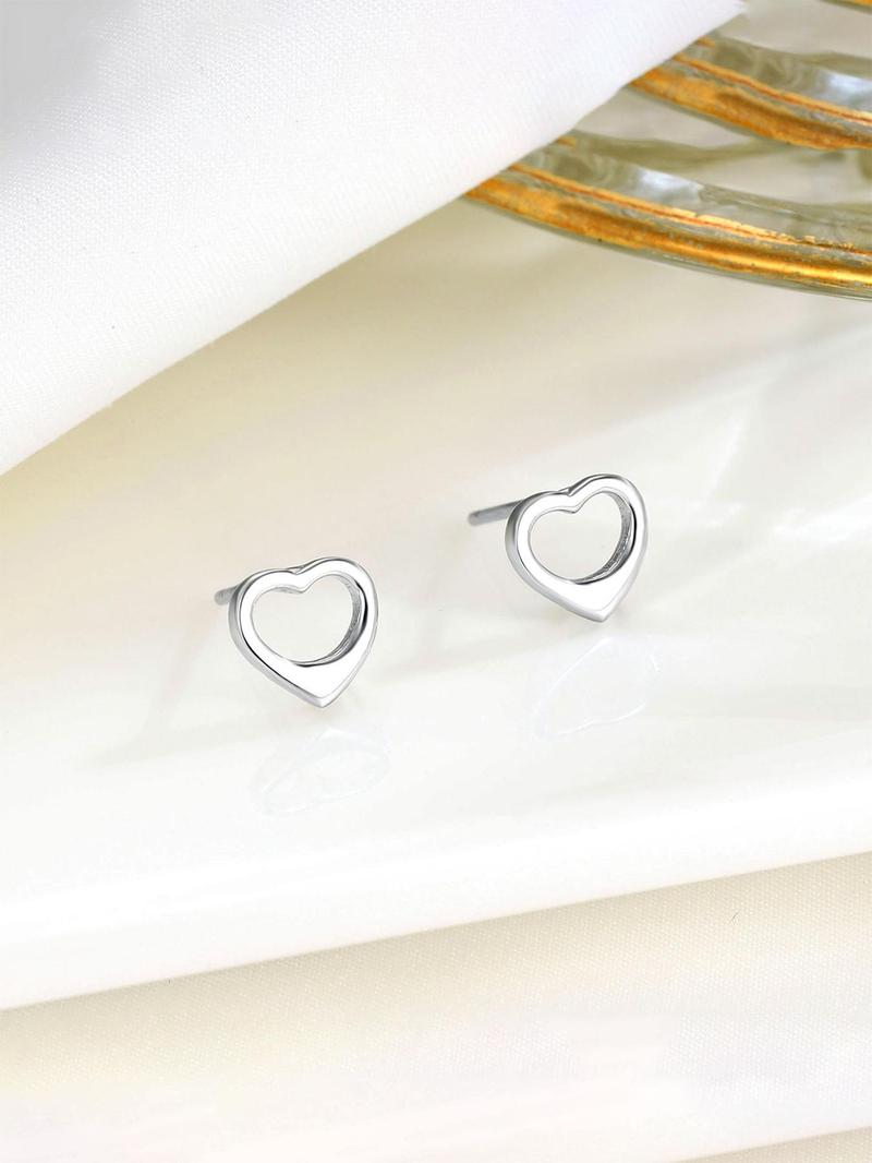 Product Introduction of 925 Sterling Silver Simple Heart Shaped Stud Earrings, Fashionable Earrings for Women, Trendy All-match & Exquisite Jewelry for Birthday Gift 6