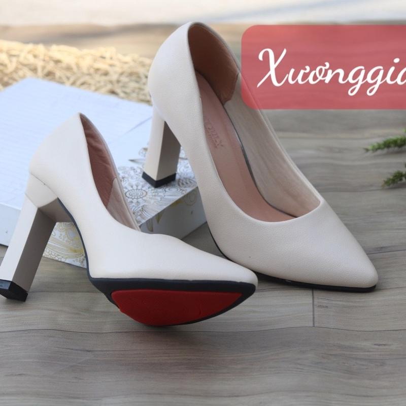 Giày cao gót 9p da lì ( da mờ không bóng ) đen, trắng và kem size từ 34 đến 40 cao 9 phân