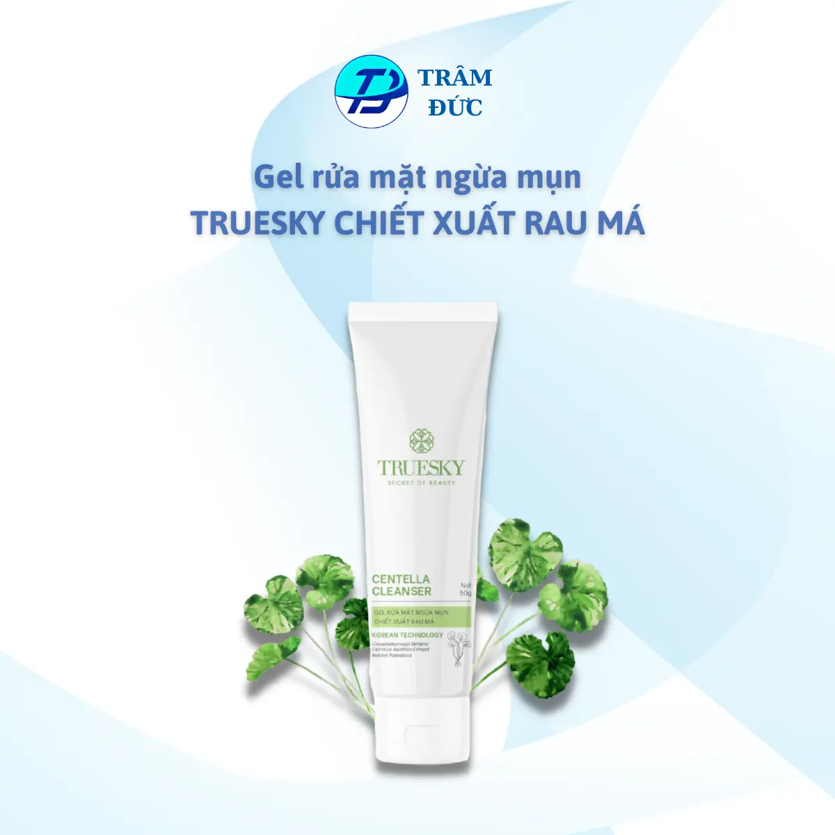 Truesky Centella Cleanser Gel rửa mặt hỗ trợ ngăn ngừa mụn chiết xuất RAU MÁ Skincare Cleansing