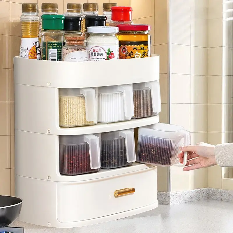 Rak Penyimpanan, Baharu, Kotak Penyimpanan Perasa Dapur, Isi Rumah, Berbilang Lapisan, Kalis Habuk, Sesuai untuk Tin dan Botol Perasa, Rak Penyimpanan Desktop