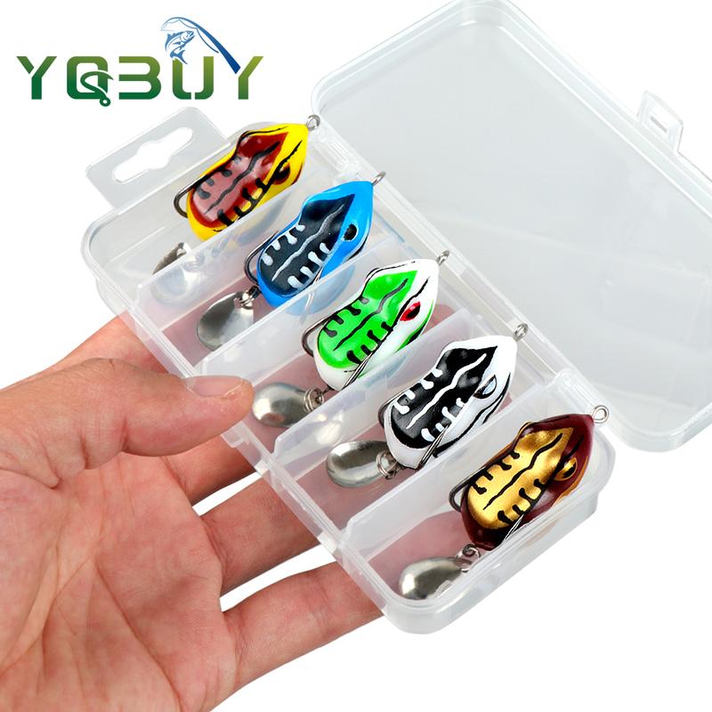 Mồi Ếch Mềm, Bộ Hộp 5 Cái, 4cm / 5.5g, Mồi Câu Cá Ếch, Mini, Lưỡi Câu Đôi, Mồi Nhân Tạo Ếch Ray Nước Trên, Thích Hợp Để Câu Cá