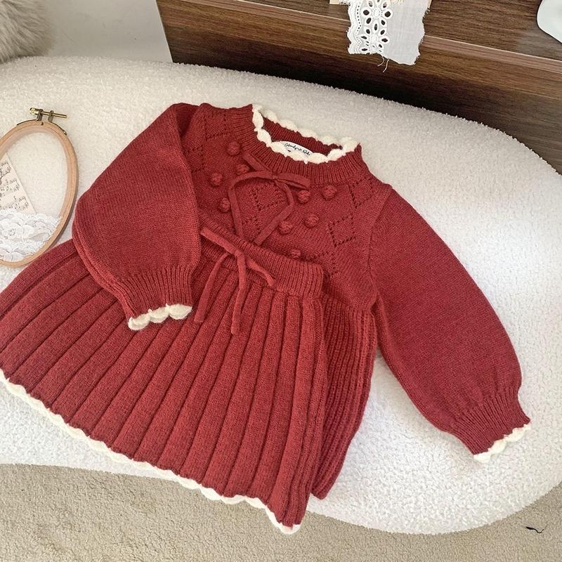 Cutemily Set áo + chân váy len lông Đỏ đô giáng sinh Tết cho bé gái