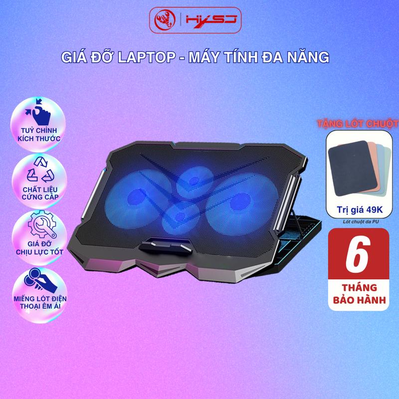 Đế tản nhiệt laptop máy tính bảng mcbook HXSJ làm mát nhanh đèn led gaming 4 quạt chống ồn 7 mức chỉnh độ cao - BẢN VIP