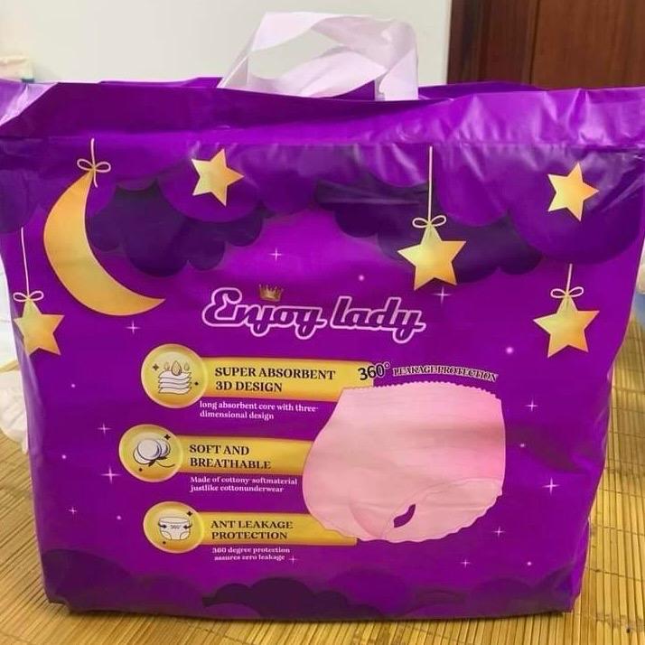 50 Miếng Băng Vệ Sinh Bao Bì Tím Dạng Quần Enjjoy Lady Có Túi Riêng Size Từ 30-75kg