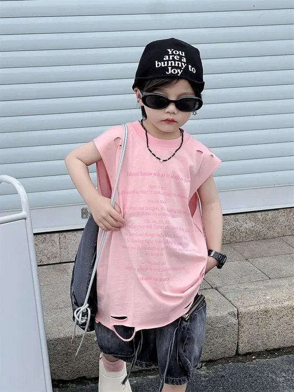 ÁO TANK TOP RÁCH VAI HAI MÀU HỒNG VÀ XANH CHẤT COTTON MỀM MÁT PHONG CÁCH CHO BÉ TRAI VÀ BÉ GÁI Vải Cotton 3