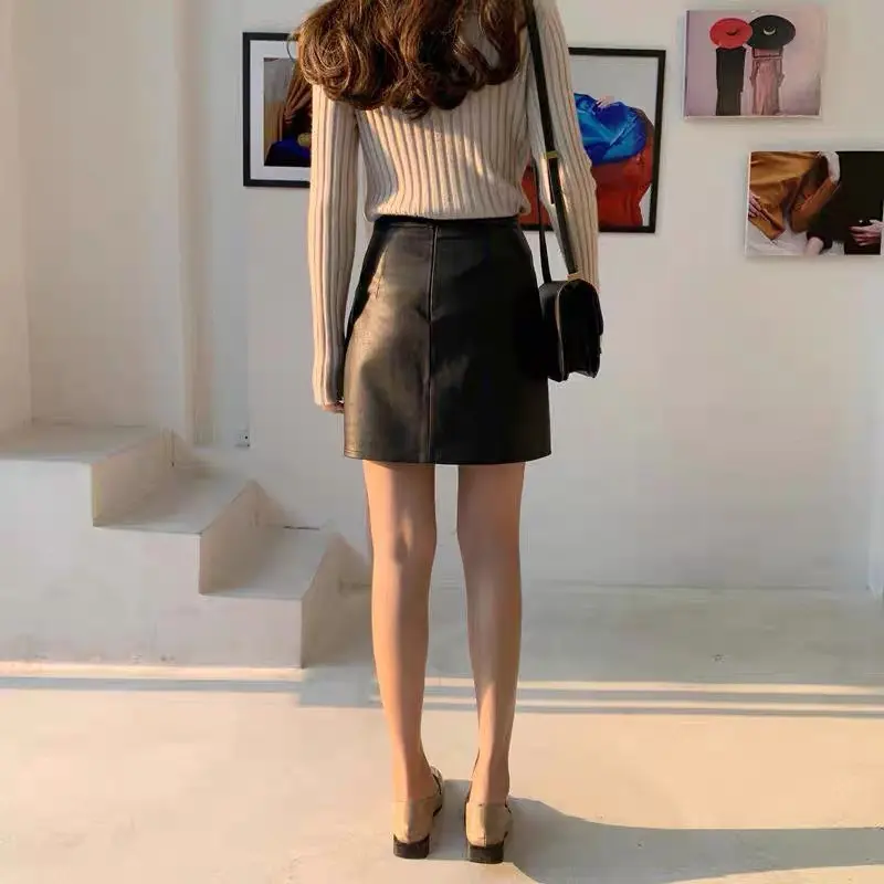 Chân Váy Da  Chữ A dáng ngắn 818 Nữ Women Đen 2