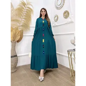 'Glessa midi dress kancing rayon polos Cantik Baju Muslim Panjang Karet Nyaman