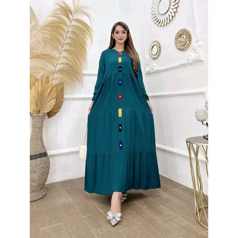 'Glessa gamis kancing rayon polos Cantik Baju Muslim Panjang Karet Nyaman