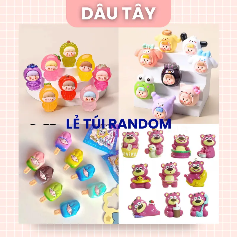COMBO 10 TÚI NGẪU NHIÊN ĐỦ MẪU Túi mù Phụ kiện charm đồ chơi DIY dễ thương nhiều màu, túi nhân phẩm, túi mù may mắn hộp ngôi làm set do choi tram phát móc khóa nuoc mini bộ dụng hộp bánh kem kẽm 0