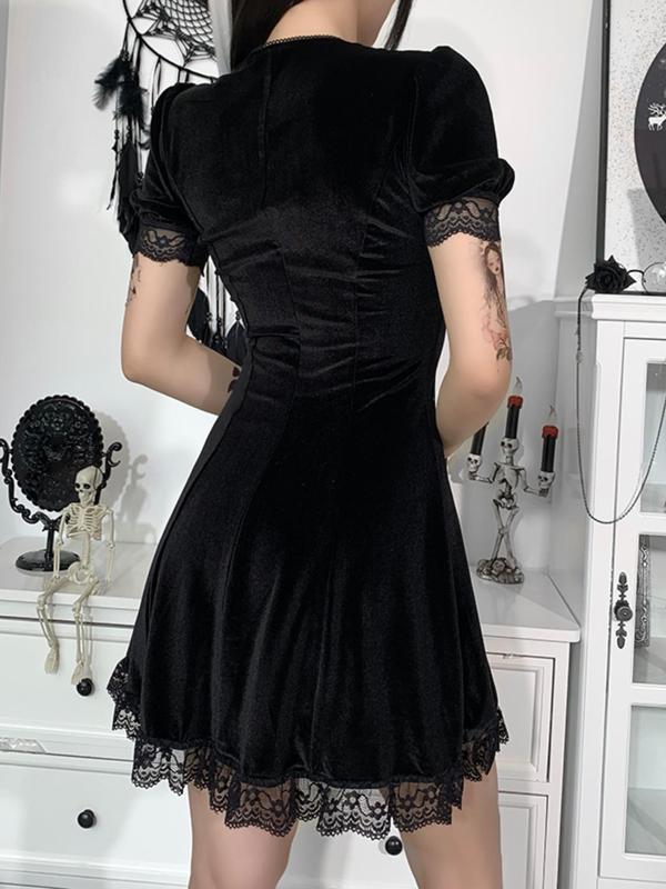 Women's Plain Ruched Lace Trim Sweetheart Neck Dress, Punk Fashion Short Sleeve A Line Dress for Party Holiday Vacation, Ladies Summer Clothes Valentine's Day, gift 1