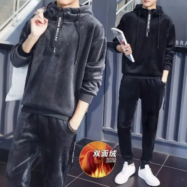 Bộ Đồ Nhung Vàng, Áo Len Nam, Phiên Bản Dáng Rộng Rãi, Áo Hoodie Giữ Nhiệt Lông Cừu, Ngoại Cỡ, Bộ Đồ Thể Thao Đi Chơi Phong Cách Hợp Xu hướng Dành Cho Nam Giới, Thích Hợp Cho Mùa Thu Và Mùa Đông