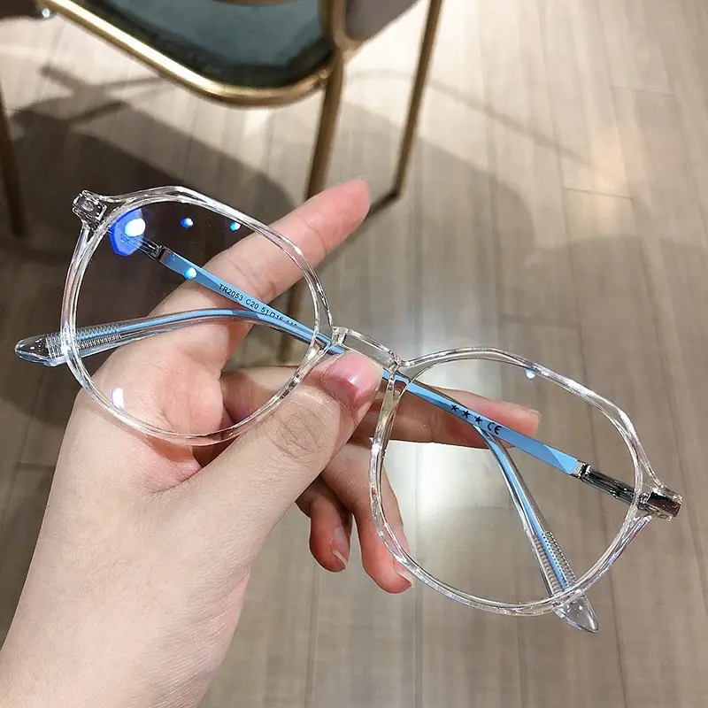【Cận thị 0.5 đến 4.0 độ】Tròng kính chống bức xạ kính gọng tròn thời trang kính cận thị chống ánh sáng xanh dành cho nam và nữ 168 7