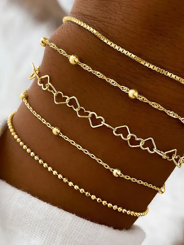 5pcs/set Street Fashion Chain Stack Bracelet for Party, Twist Design Hand Jewelry for Girl Boys, Elegant All-match Fashion Accessories for Daily Wear Valentine's Day Gift 1