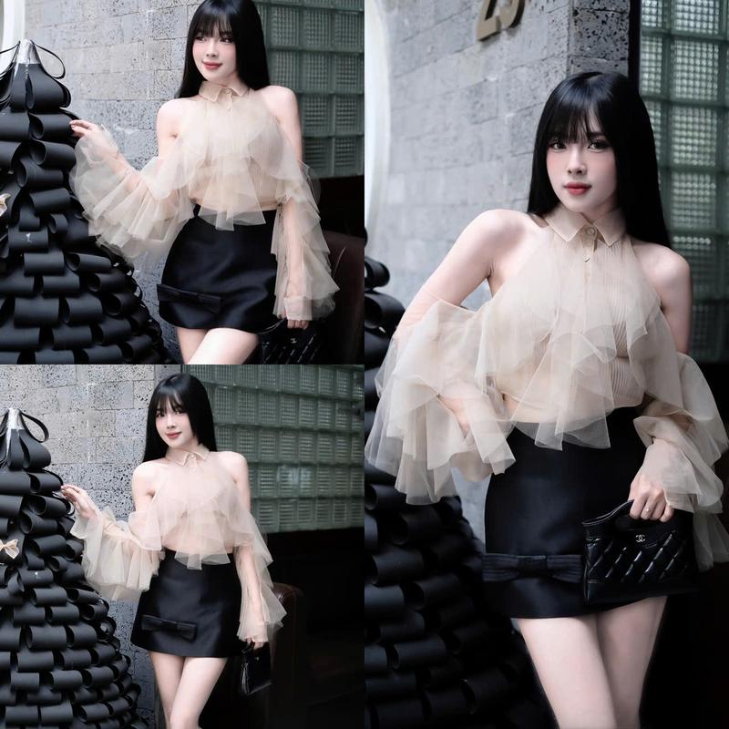 Sét áo kèm chân váy , áo tơ cổ yếm kèm chân váy A tafta S26 shop 1